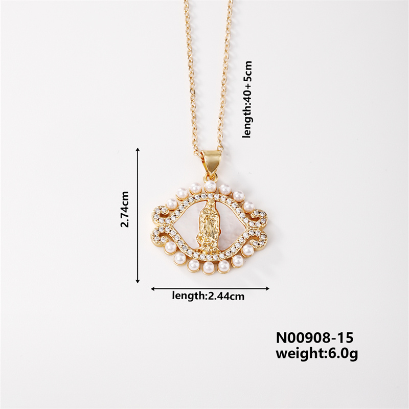 Wholesale Casual Elegant Classic Style Geometric Virgin Mary 304 Stainless Steel Copper Inlay K Gold Plated Artificial Pearls Gold White Diamond Pendant Necklace display picture 1