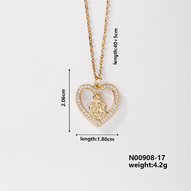 Wholesale Casual Elegant Classic Style Geometric Virgin Mary 304 Stainless Steel Copper Inlay K Gold Plated Artificial Pearls Gold White Diamond Pendant Necklace display picture 2