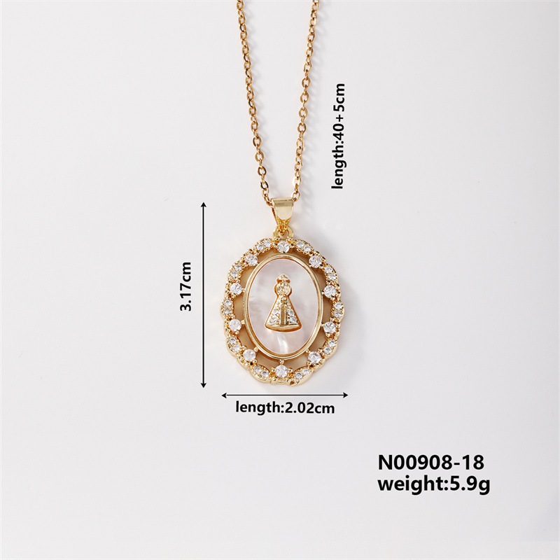 Wholesale Casual Elegant Classic Style Geometric Virgin Mary 304 Stainless Steel Copper Inlay K Gold Plated Artificial Pearls Gold White Diamond Pendant Necklace display picture 4