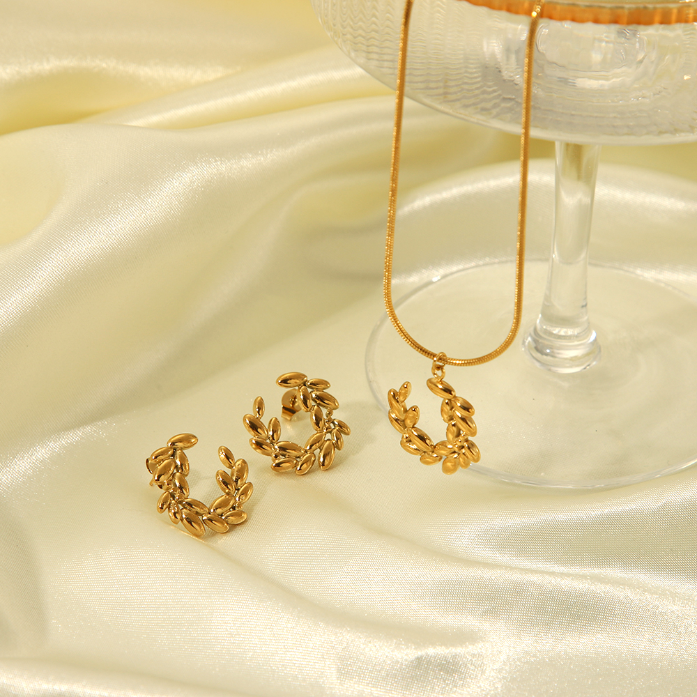 Edelstahl 304 18 Karat Vergoldet Einfacher Stil Klassischer Stil Pendeln Überzug Korn Ohrringe Halskette display picture 2