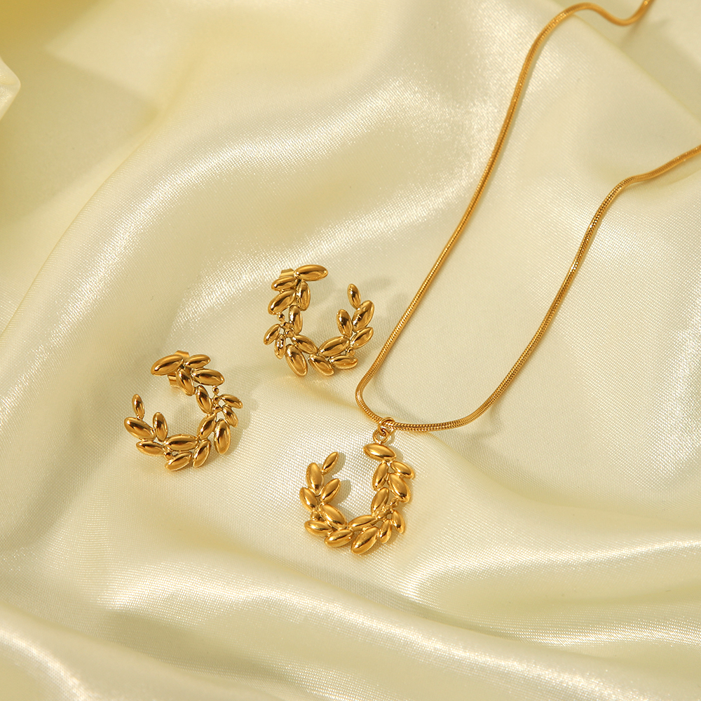 Edelstahl 304 18 Karat Vergoldet Einfacher Stil Klassischer Stil Pendeln Überzug Korn Ohrringe Halskette display picture 3