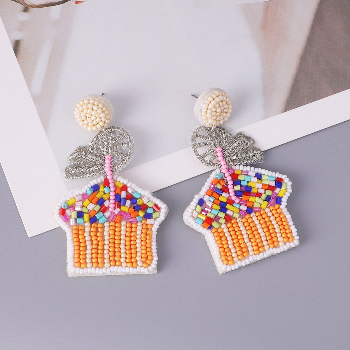 1 Pair IG Style Casual Letter Cake Beaded Handmade Inlay Plastic Seed Bead Rhinestones Drop Earrings display picture 1