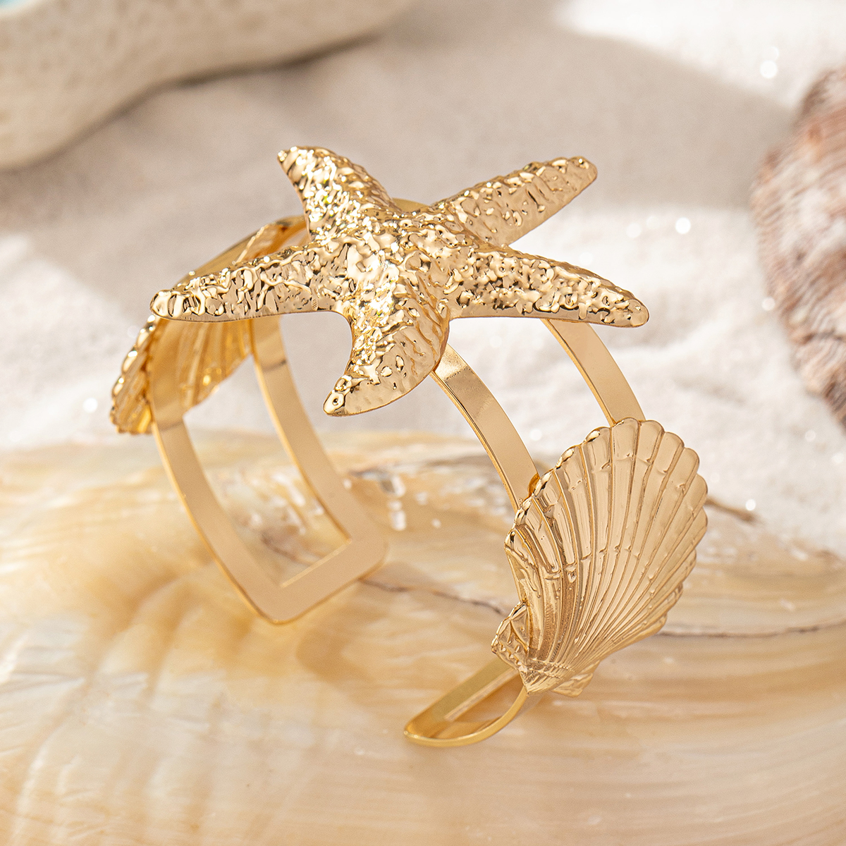 Wholesale Jewelry IG Style Beach Starfish Shell Alloy Bangle display picture 2