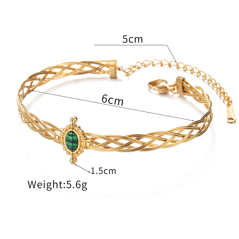 Retro French Style Oval 201 Stainless Steel 304 Stainless Steel 18K Gold Plated Malachite Bangle In Bulk display picture 5
