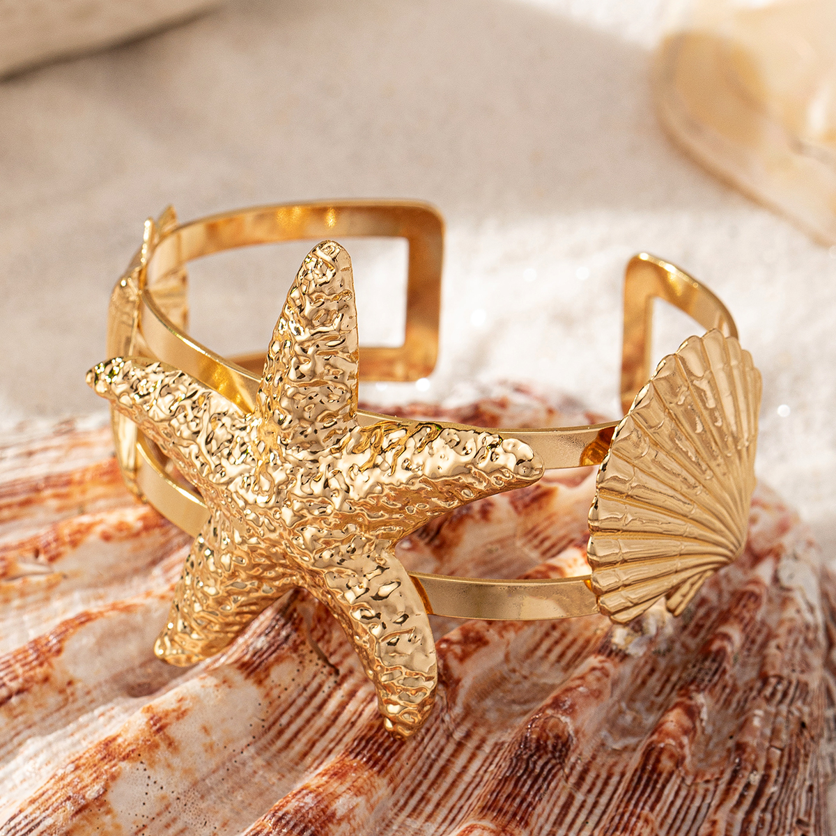Wholesale Jewelry IG Style Beach Starfish Shell Alloy Bangle display picture 5