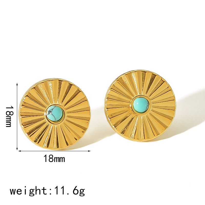 1 Pair IG Style French Style Geometric Polishing Plating Inlay 304 Stainless Steel Natural Stone 18K Gold Plated Ear Studs display picture 4