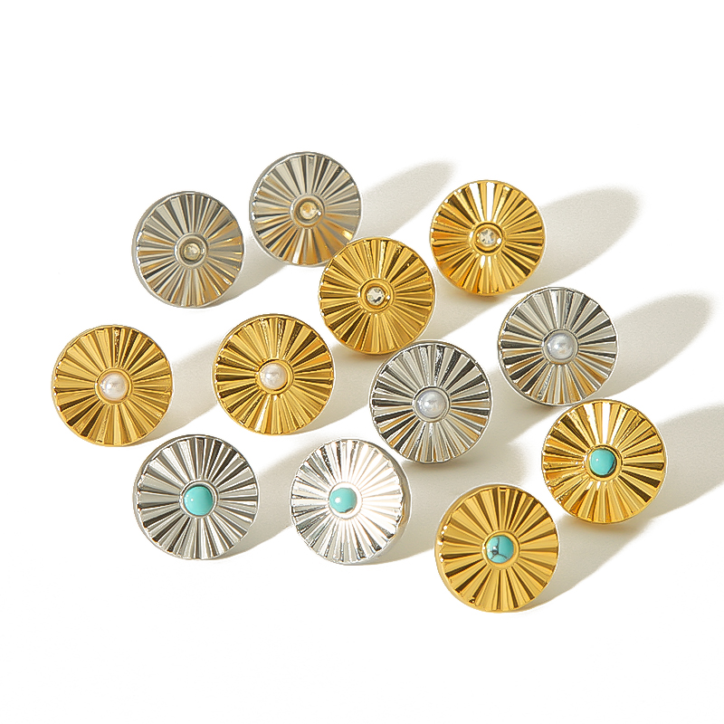 1 Pair IG Style French Style Geometric Polishing Plating Inlay 304 Stainless Steel Natural Stone 18K Gold Plated Ear Studs display picture 3