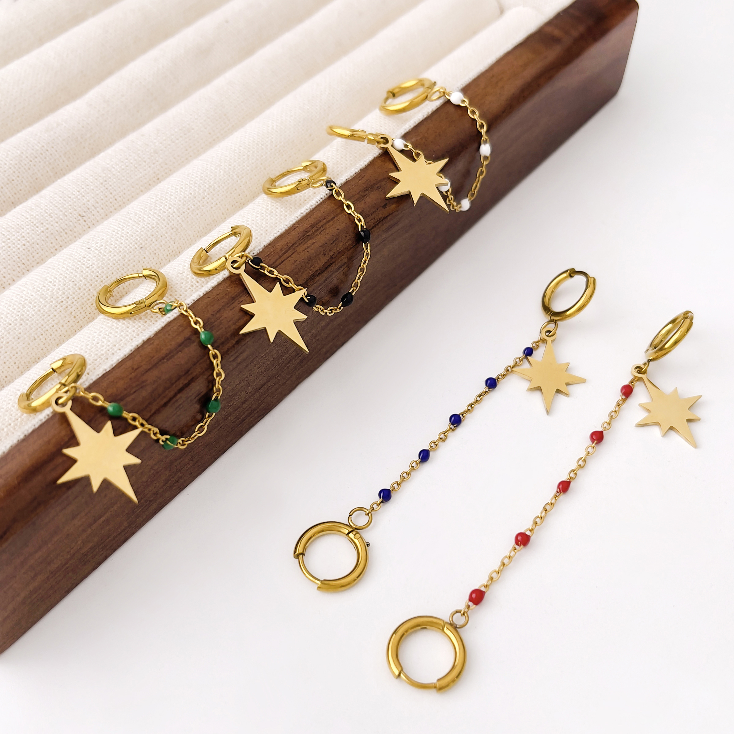 1 Piece Simple Style Star Chain 304 Stainless Steel 18K Gold Plated Earrings display picture 2