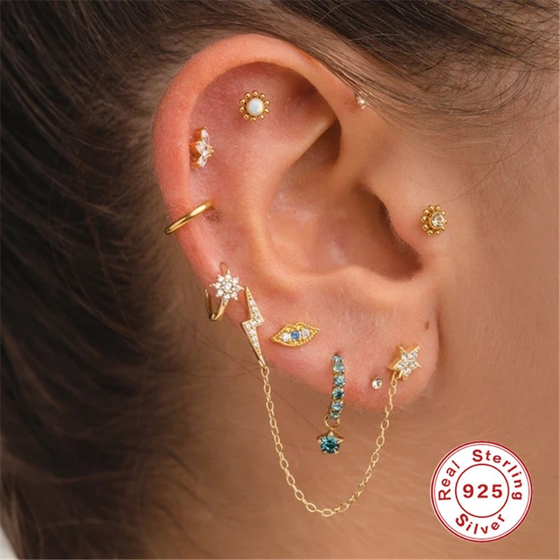 1 Pair Vintage Style Simple Style Roman Style Flower Petal Inlay Sterling Silver Zircon White Gold Plated Gold Plated Ear Studs display picture 4