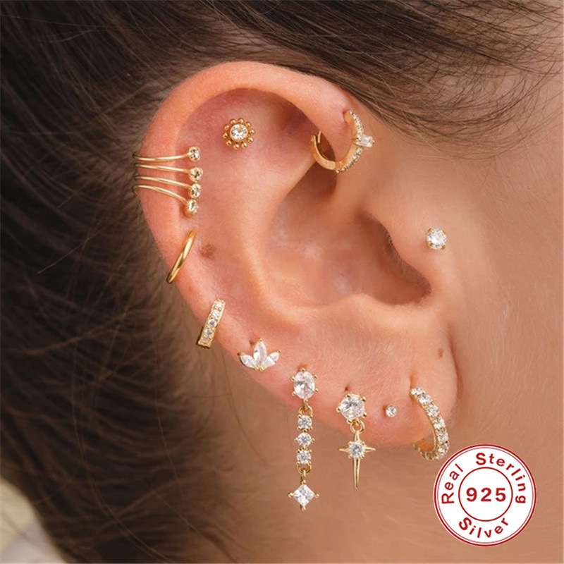 1 Pair Vintage Style Simple Style Roman Style Flower Petal Inlay Sterling Silver Zircon White Gold Plated Gold Plated Ear Studs display picture 3