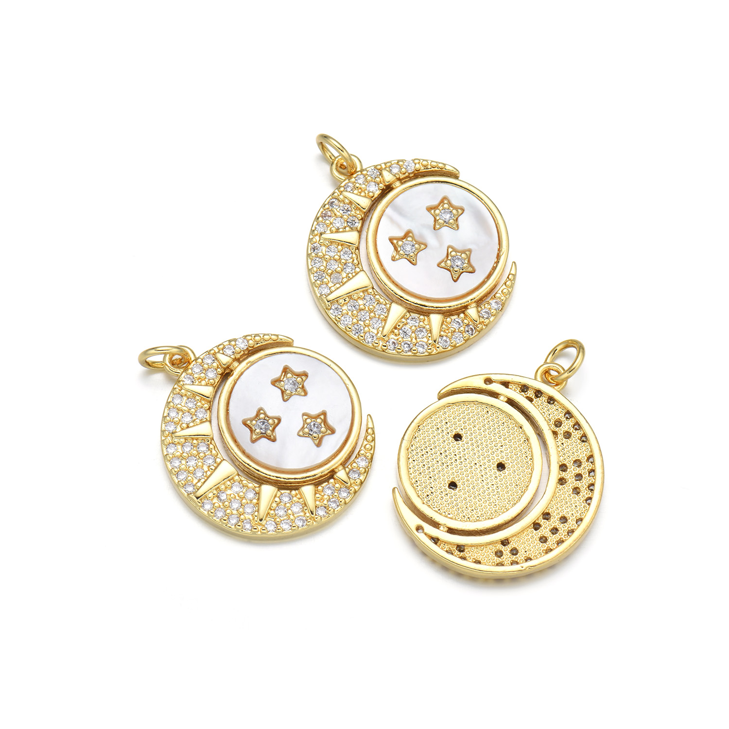 1 Piece 18 * 21mm 20 * 23mm 21 * 23mm Copper Shell Zircon 18K Gold Plated Star Moon Polished Pendant display picture 5