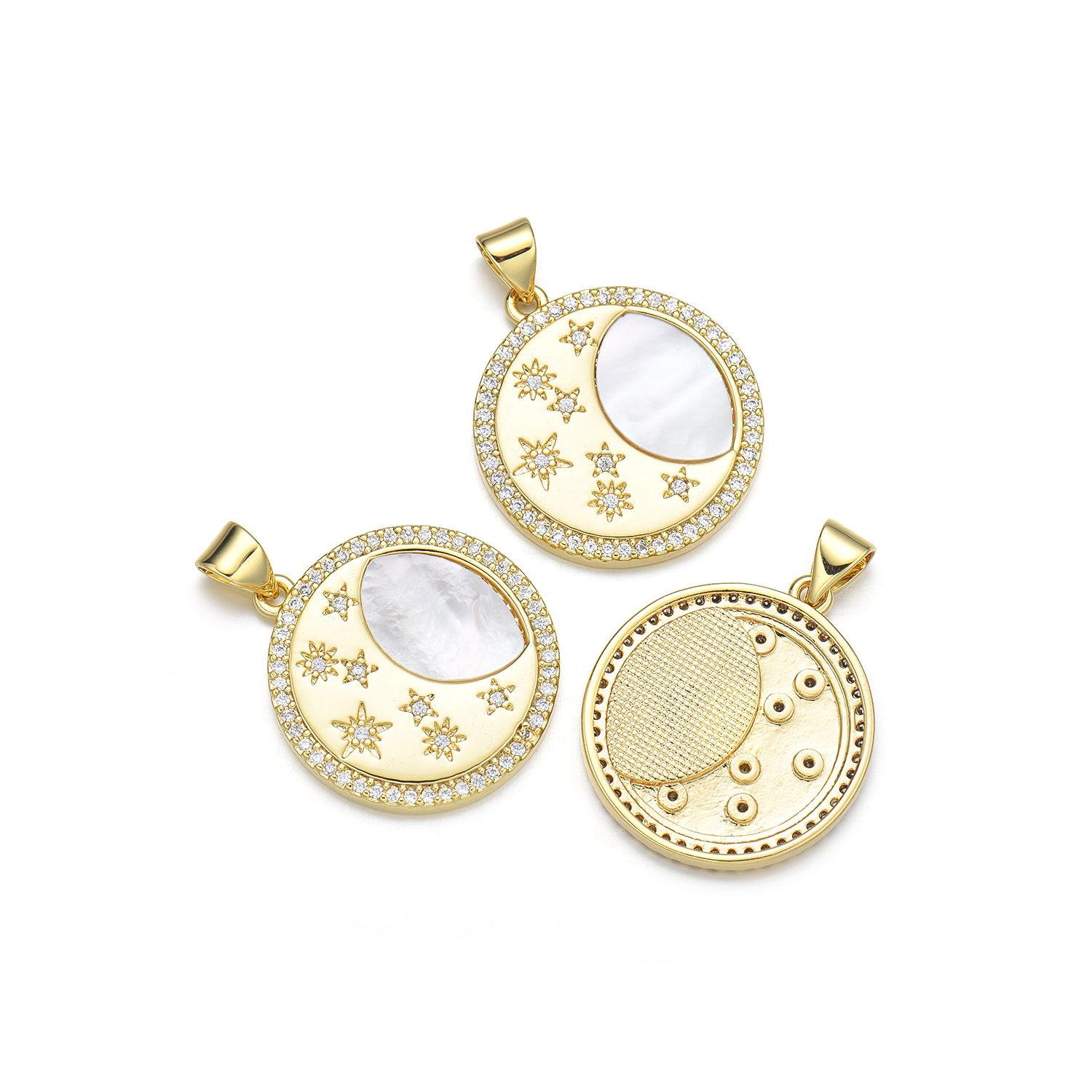 1 Piece 18 * 21mm 20 * 23mm 21 * 23mm Copper Shell Zircon 18K Gold Plated Star Moon Polished Pendant display picture 10