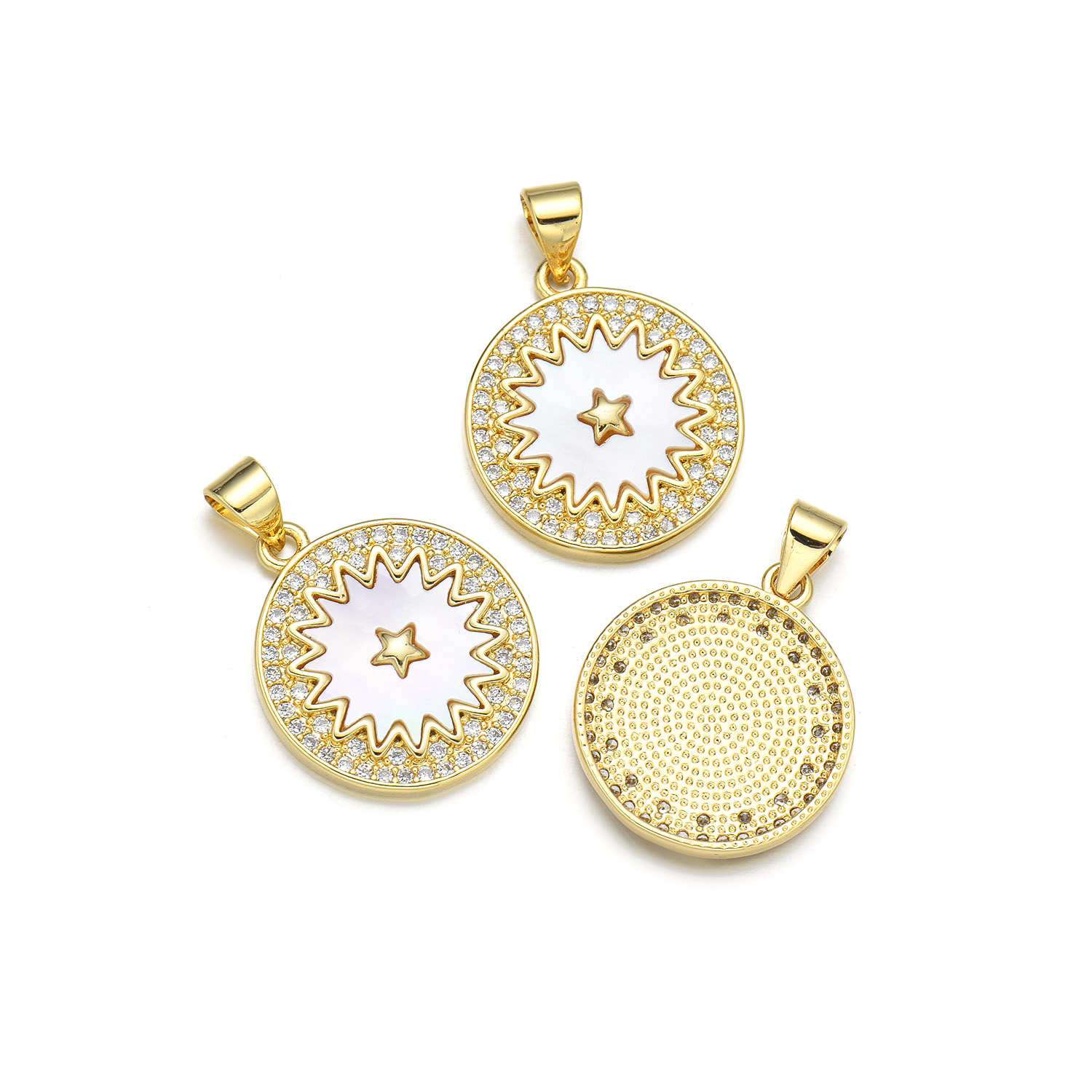 1 Piece 18 * 21mm 20 * 23mm 21 * 23mm Copper Shell Zircon 18K Gold Plated Star Moon Polished Pendant display picture 6