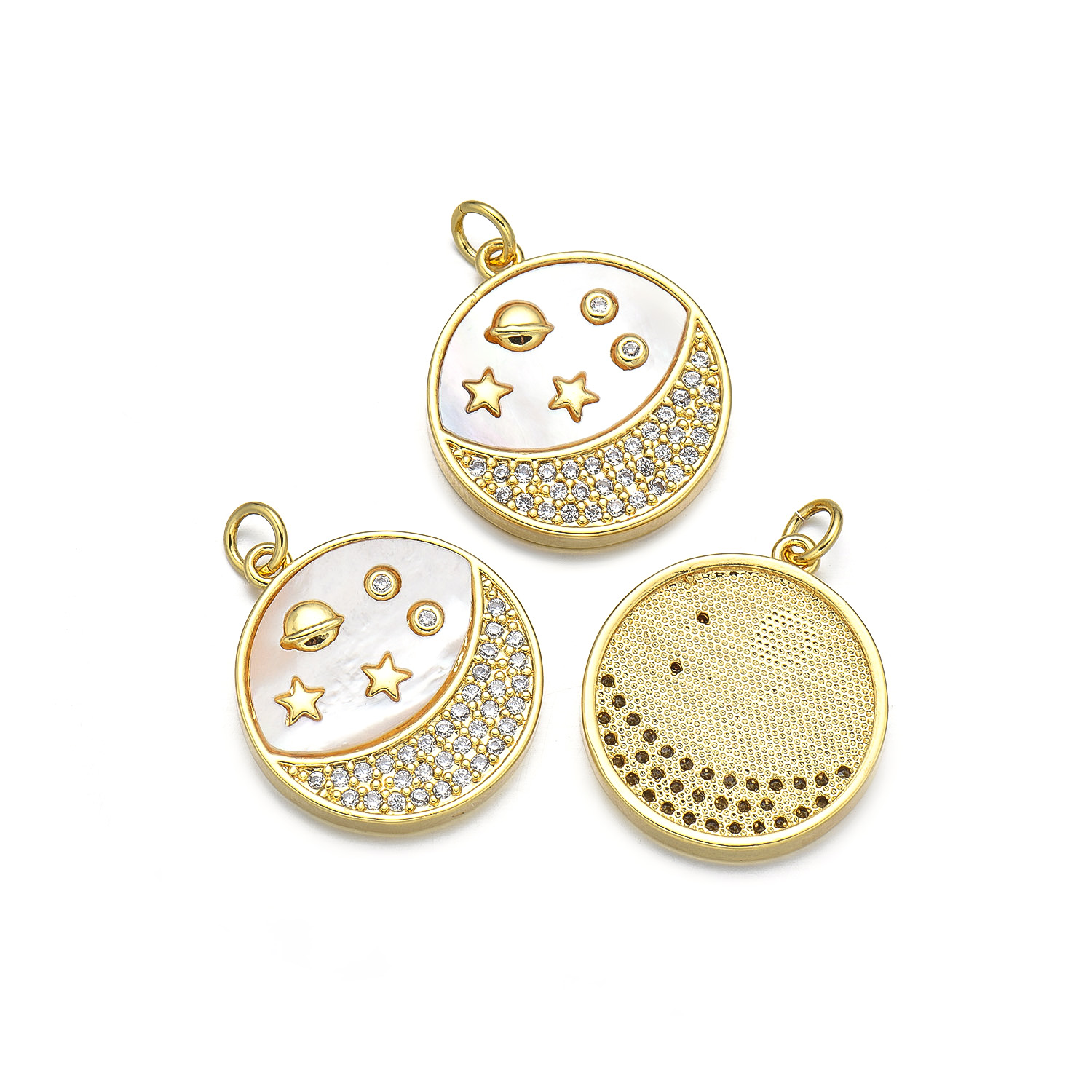 1 Piece 18 * 21mm 20 * 23mm 21 * 23mm Copper Shell Zircon 18K Gold Plated Star Moon Polished Pendant display picture 7