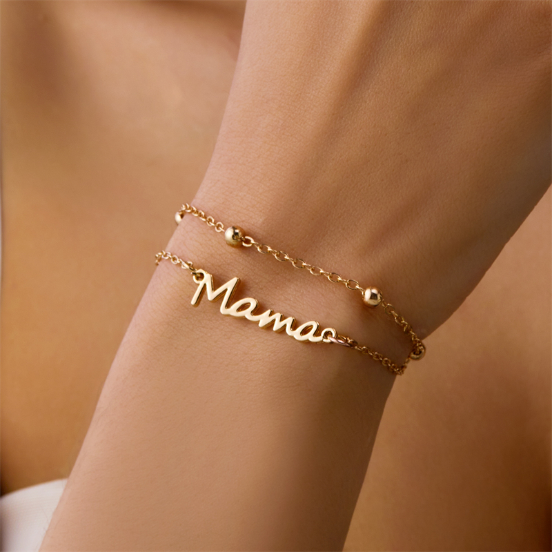 Wholesale Jewelry Elegant MAMA Simple Style Letter Alloy Copper Plating Bracelets display picture 1