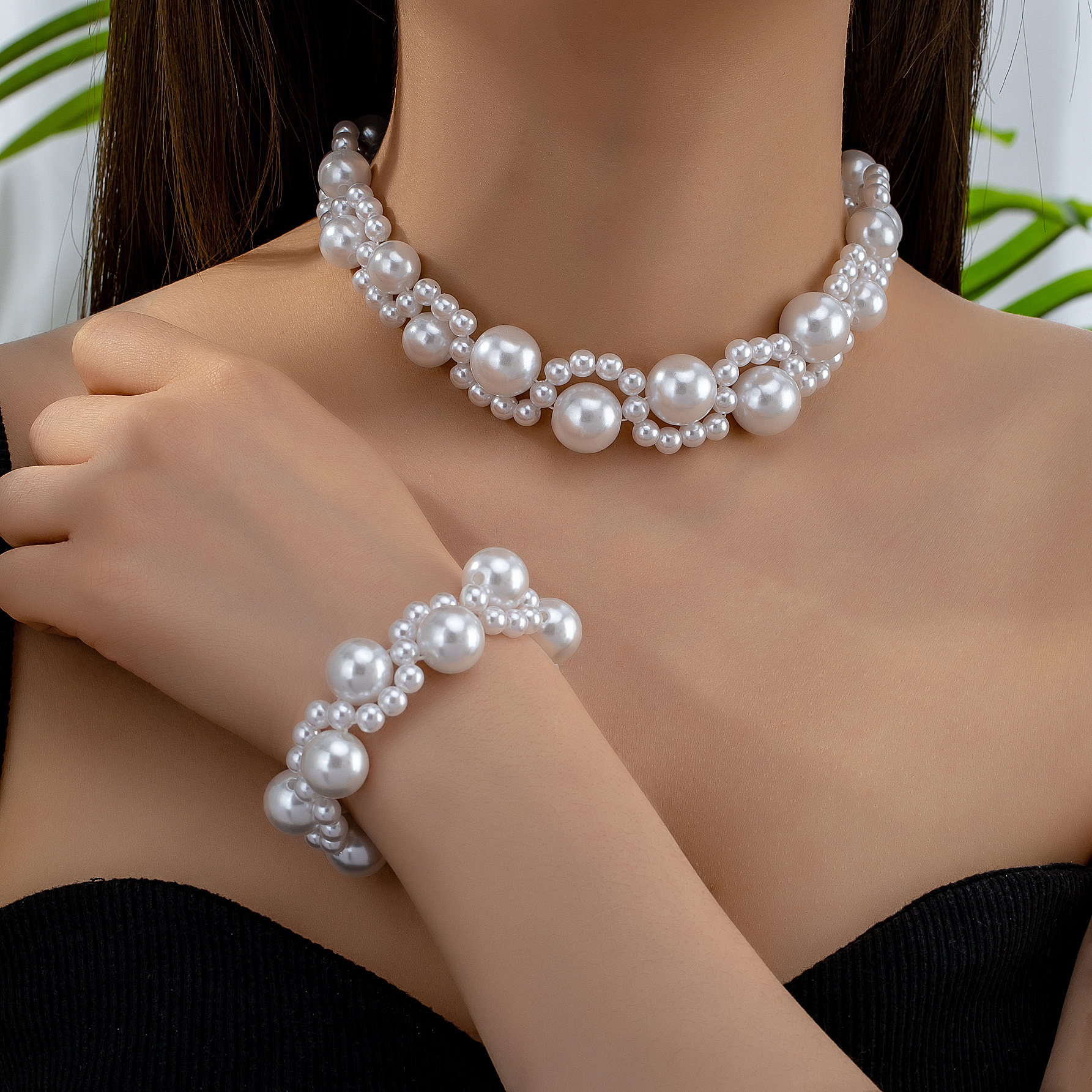 French Style Sweet Geometric Pearl Imitation Pearl Plastic Wholesale Bracelets Necklace Jewelry Set display picture 1