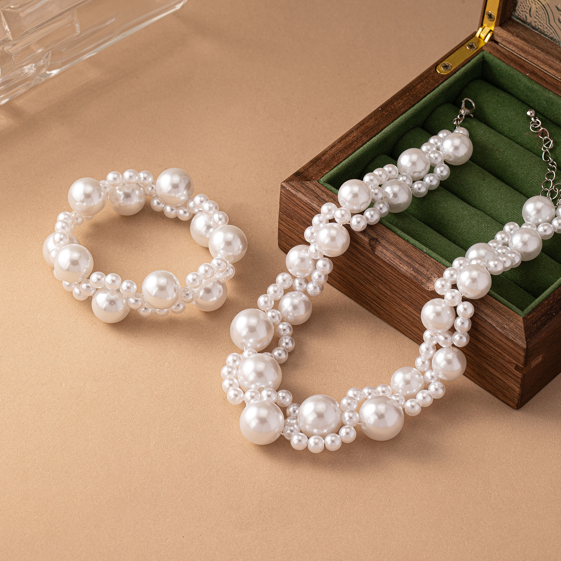 French Style Sweet Geometric Pearl Imitation Pearl Plastic Wholesale Bracelets Necklace Jewelry Set display picture 3