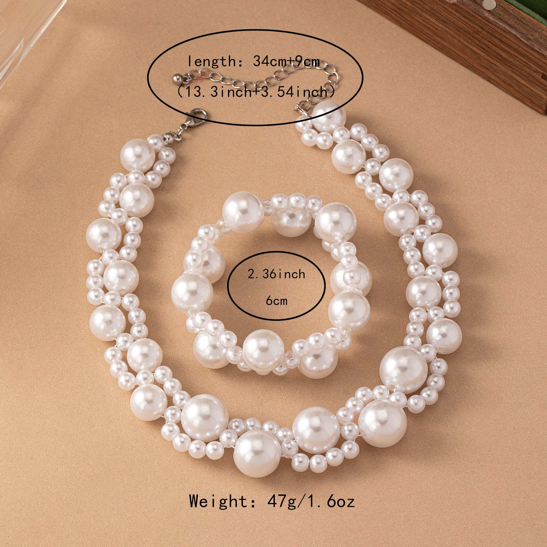 French Style Sweet Geometric Pearl Imitation Pearl Plastic Wholesale Bracelets Necklace Jewelry Set display picture 5