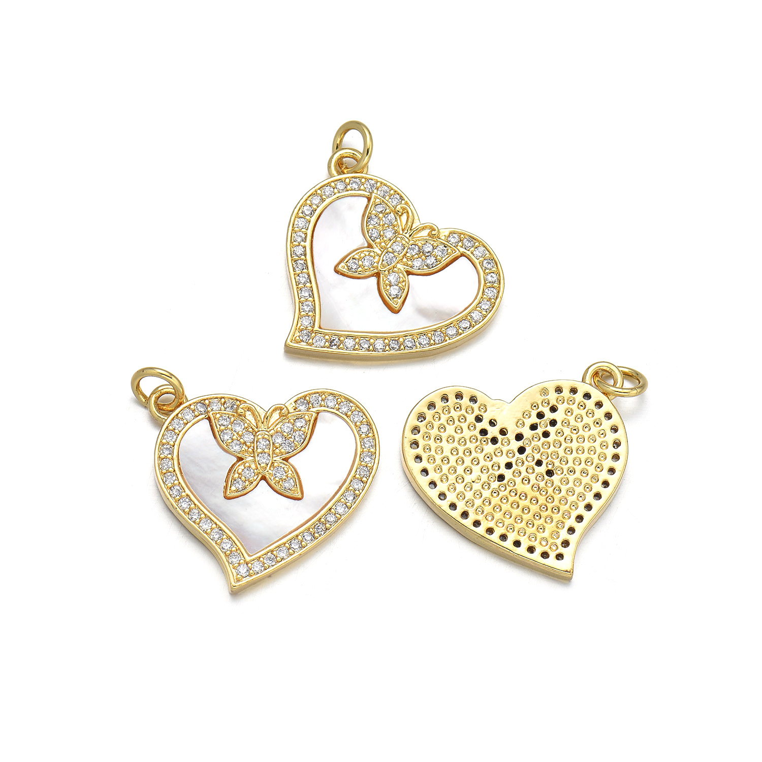 1 Piece 20*15mm 20*20mm 20 * 23mm Copper Shell Zircon 18K Gold Plated Heart Shape Butterfly Polished Pendant display picture 2