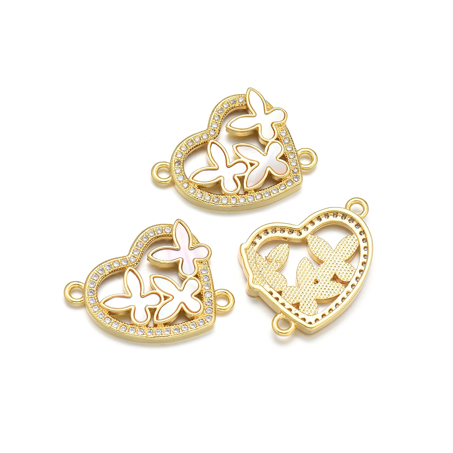 1 Piece 20*15mm 20*20mm 20 * 23mm Copper Shell Zircon 18K Gold Plated Heart Shape Butterfly Polished Pendant display picture 9