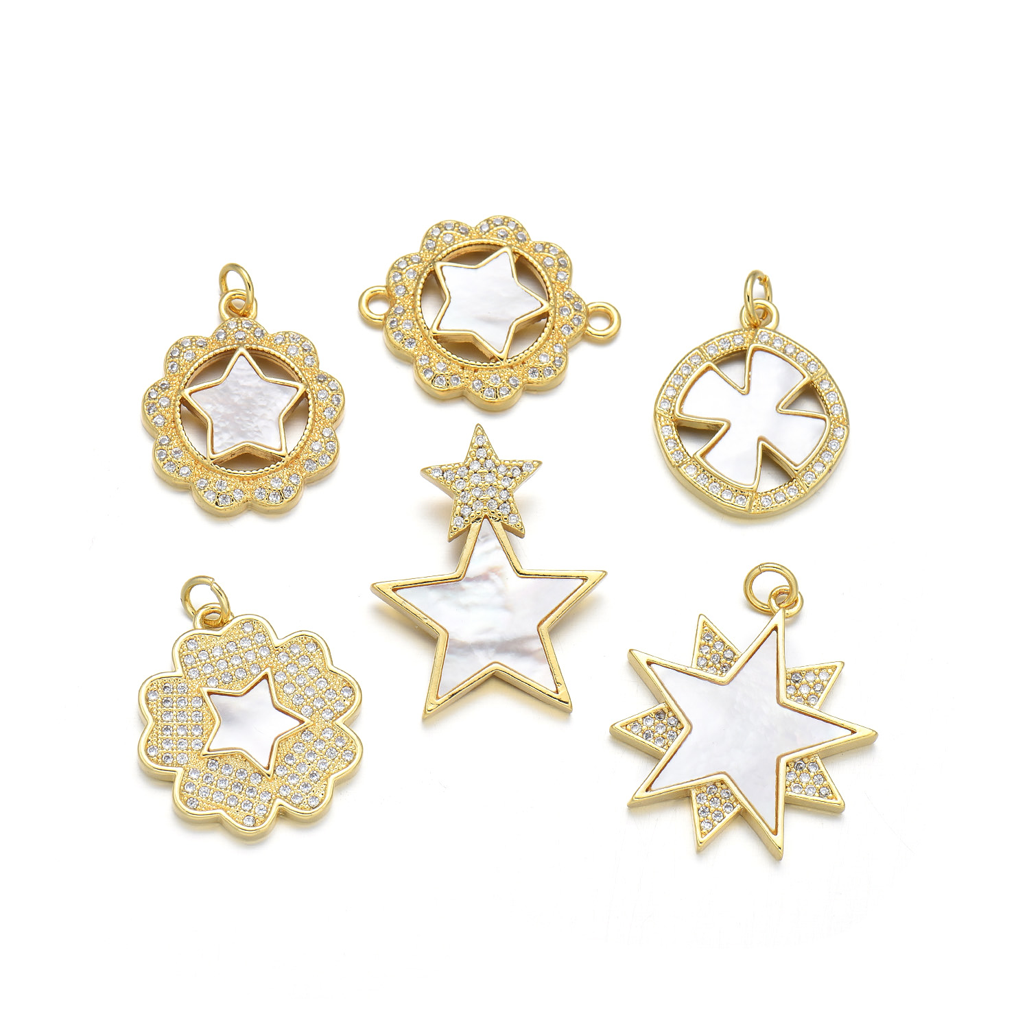 1 Piece 18 * 20mm 21 * 18mm 23 * 25mm Copper Shell Zircon 18K Gold Plated Star Polished Pendant display picture 2