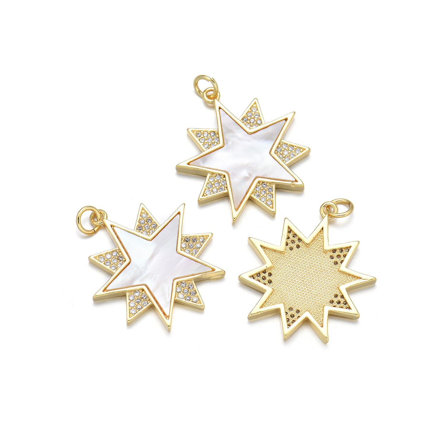 1 Piece 18 * 20mm 21 * 18mm 23 * 25mm Copper Shell Zircon 18K Gold Plated Star Polished Pendant display picture 5