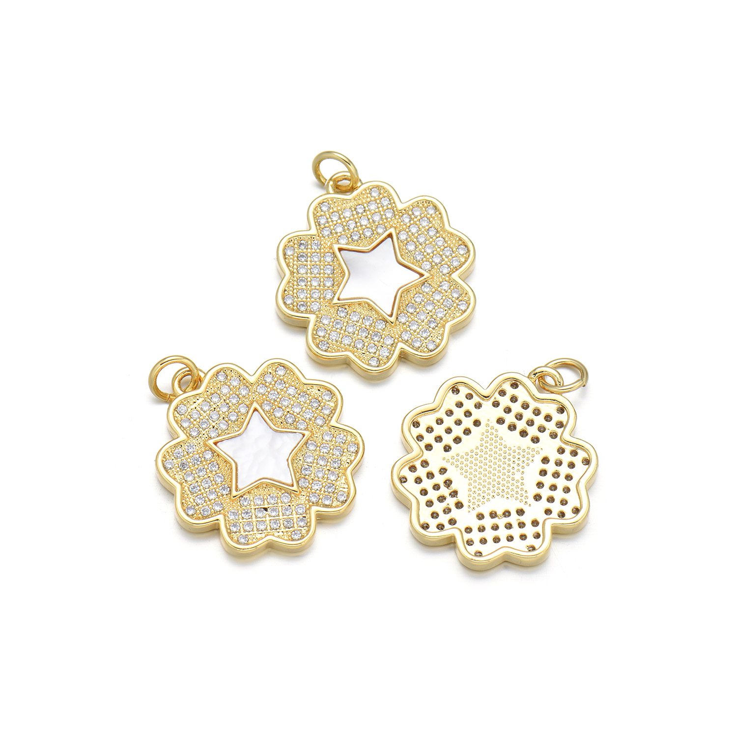 1 Piece 18 * 20mm 21 * 18mm 23 * 25mm Copper Shell Zircon 18K Gold Plated Star Polished Pendant display picture 8