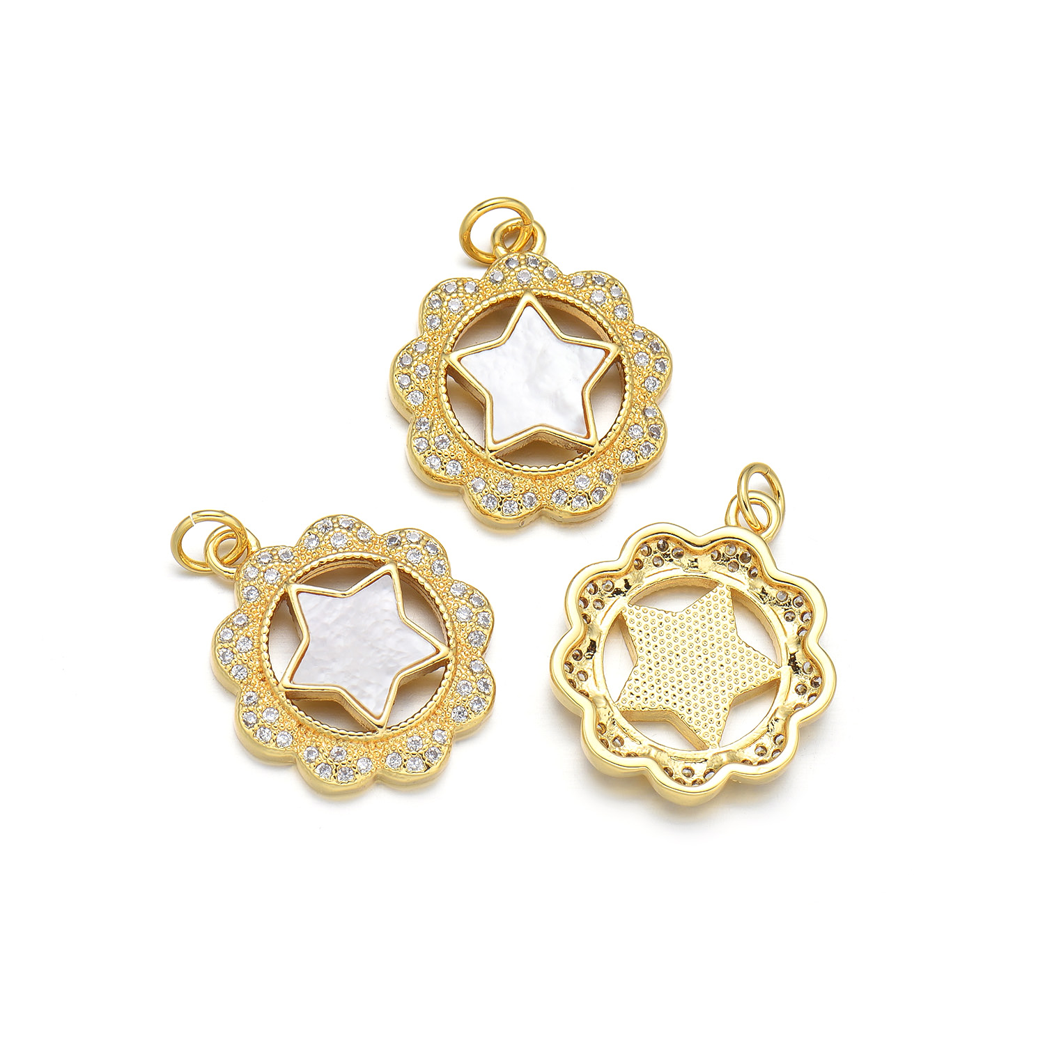 1 Piece 18 * 20mm 21 * 18mm 23 * 25mm Copper Shell Zircon 18K Gold Plated Star Polished Pendant display picture 6