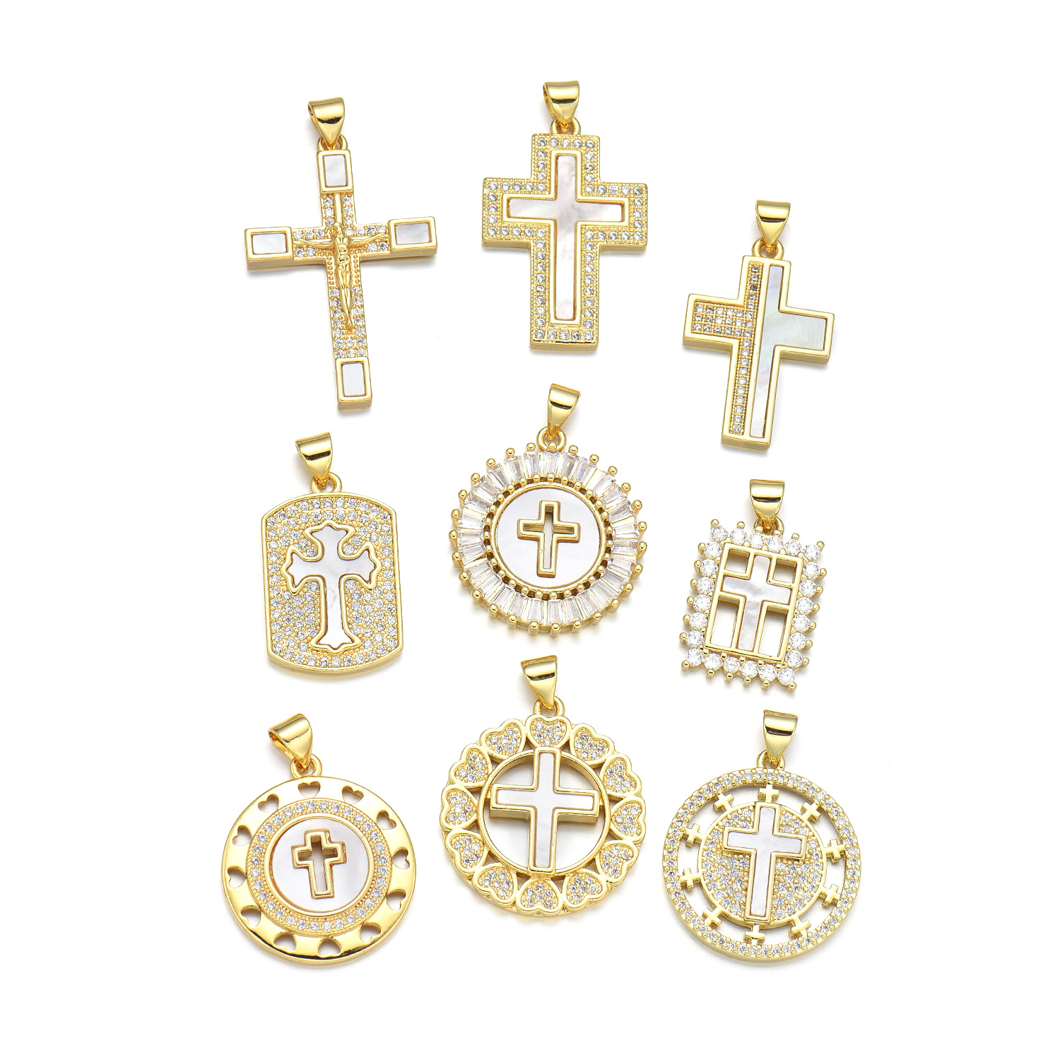 1 Piece 16*24mm 19 * 29mm 22*33mm Copper Shell Zircon 18K Gold Plated Cross Polished Pendant display picture 1