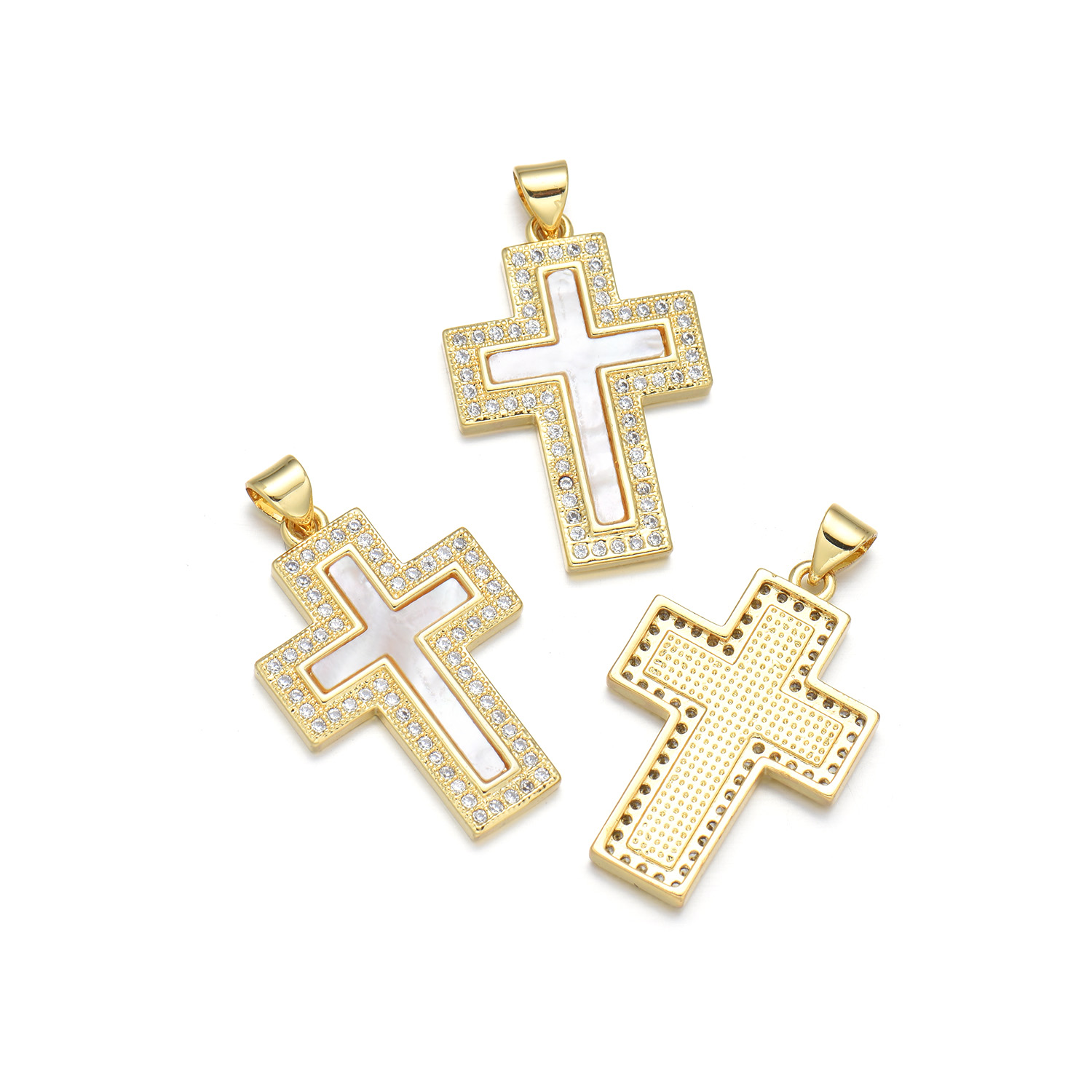 1 Piece 16*24mm 19 * 29mm 22*33mm Copper Shell Zircon 18K Gold Plated Cross Polished Pendant display picture 5