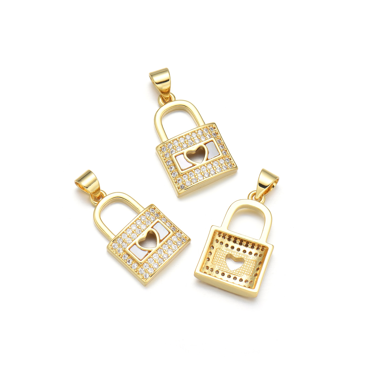 1 Piece 13 * 21mm 20*19mm 27*10mm Copper Shell Zircon 18K Gold Plated Geometric Sector Lock Polished Pendant display picture 3