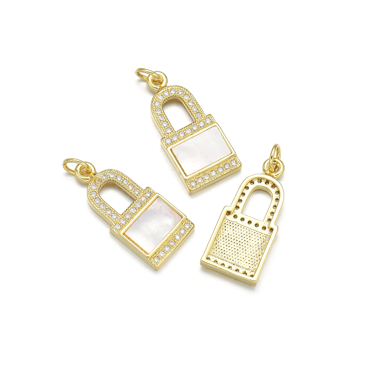 1 Piece 13 * 21mm 20*19mm 27*10mm Copper Shell Zircon 18K Gold Plated Geometric Sector Lock Polished Pendant display picture 7