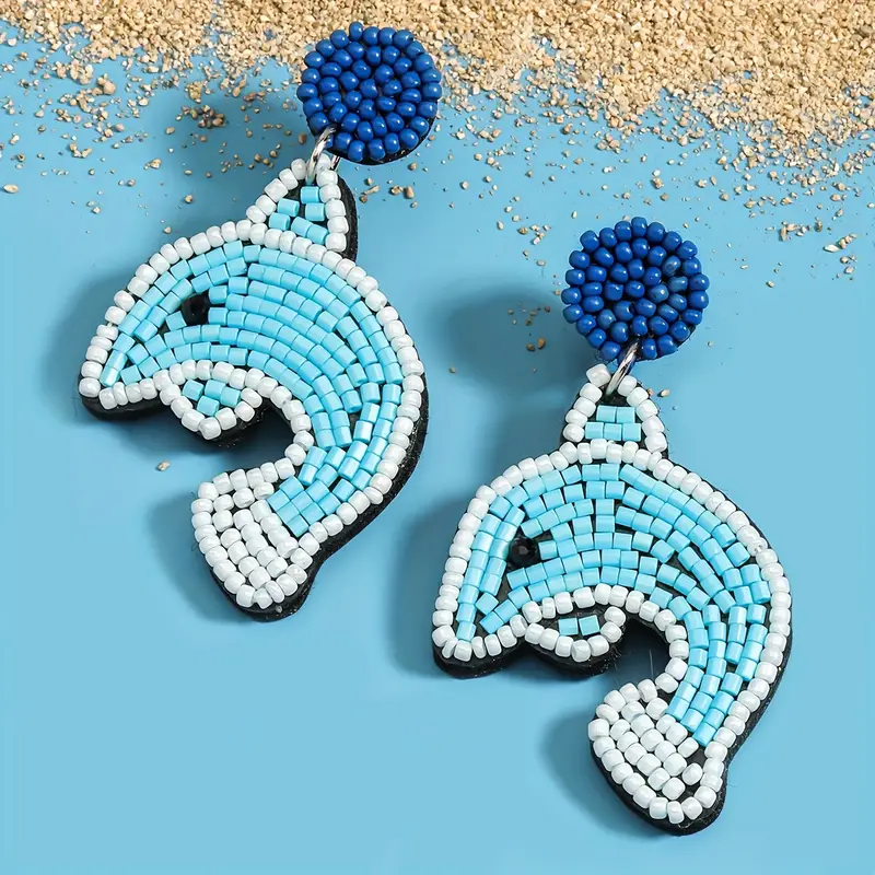 1 Pair Bohemian Classic Style Starfish Dolphin Beaded Inlay Plastic Seed Bead Rhinestones Drop Earrings display picture 1