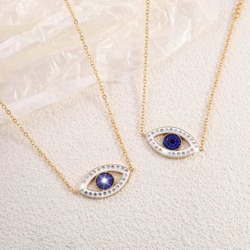 304 Stainless Steel 18K Gold Plated Basic Simple Style Classic Style Inlay Devil's Eye Rhinestones Bracelets Necklace display picture 2