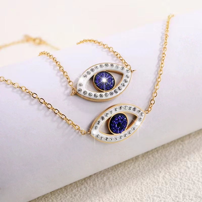 304 Stainless Steel 18K Gold Plated Basic Simple Style Classic Style Inlay Devil's Eye Rhinestones Bracelets Necklace display picture 4