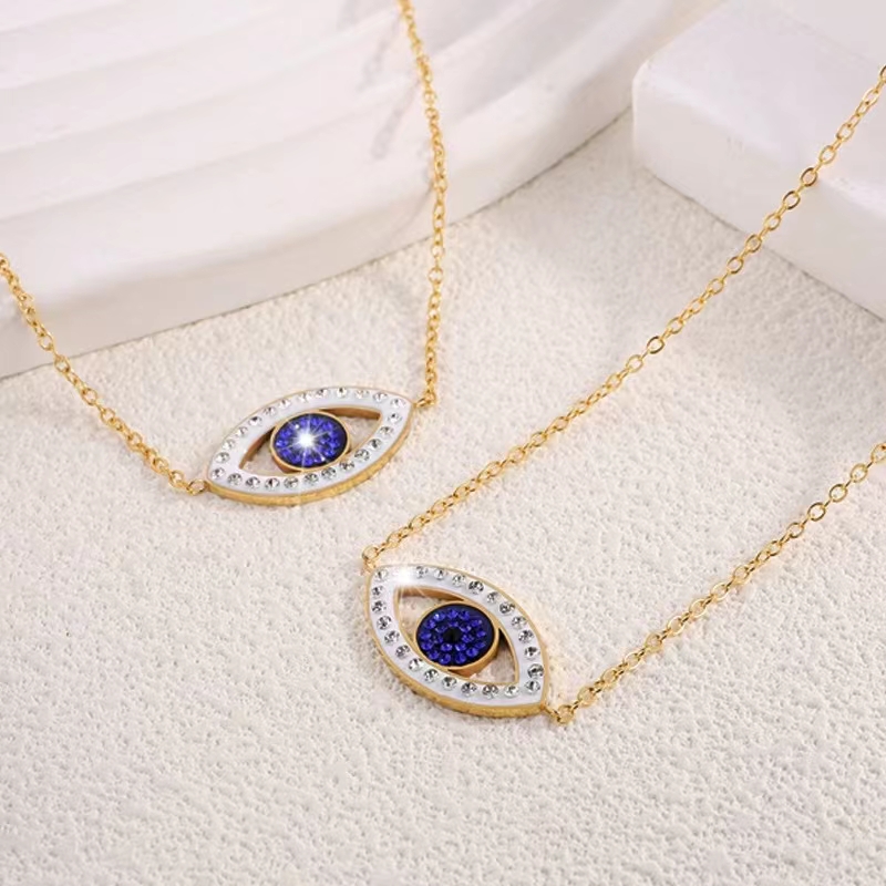 304 Stainless Steel 18K Gold Plated Basic Simple Style Classic Style Inlay Devil's Eye Rhinestones Bracelets Necklace display picture 1