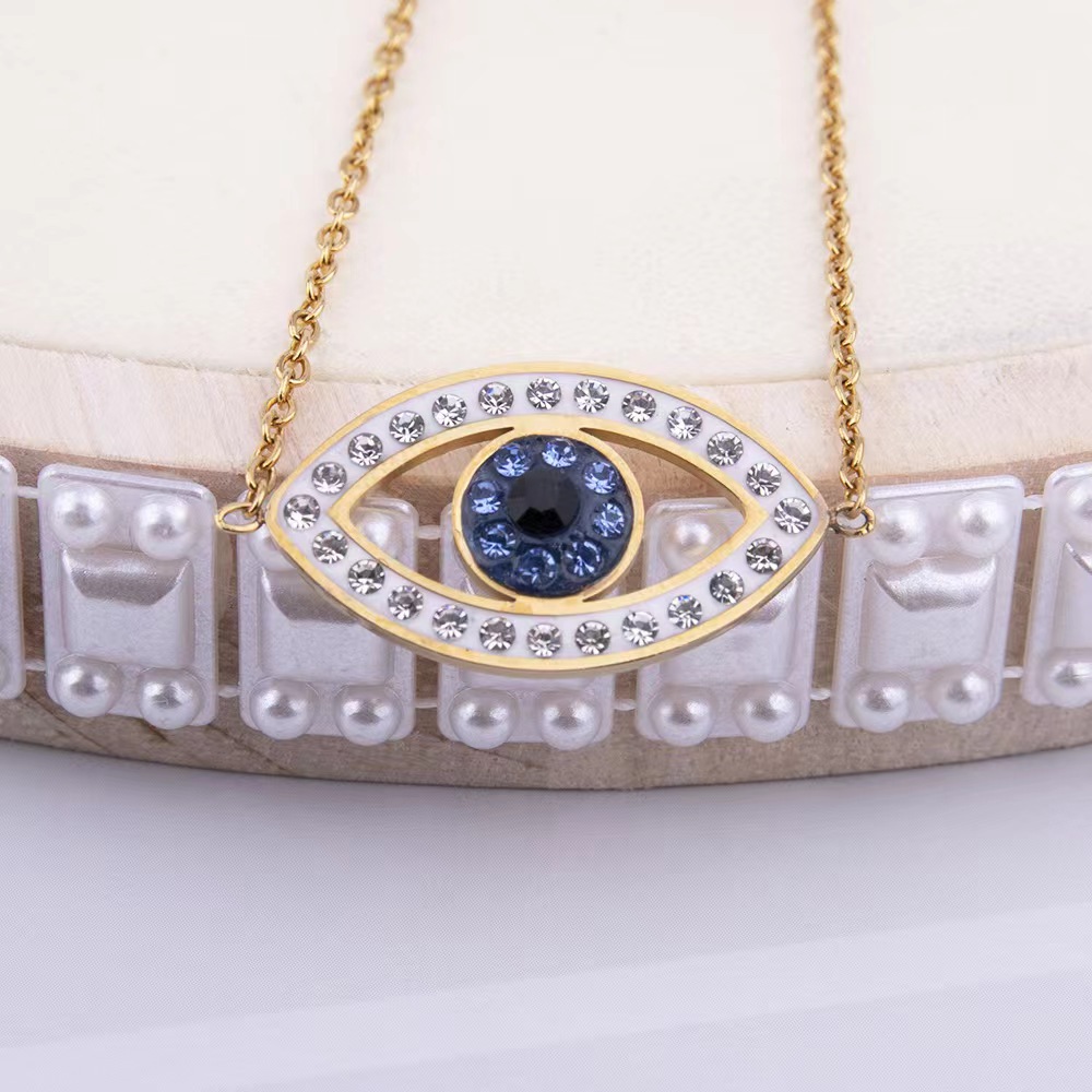 304 Stainless Steel 18K Gold Plated Basic Simple Style Classic Style Inlay Devil's Eye Rhinestones Bracelets Necklace display picture 5