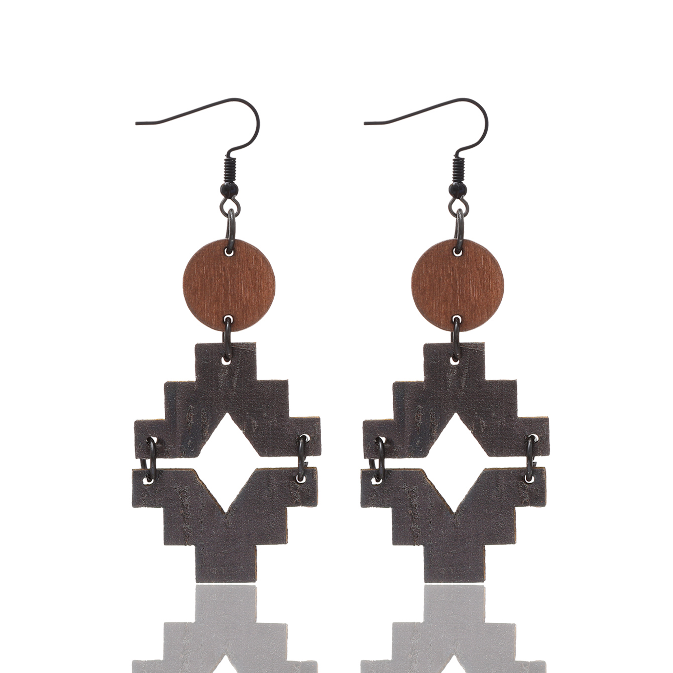 1 Pair Vintage Style Ethnic Style Geometric Patchwork Wood Drop Earrings display picture 3