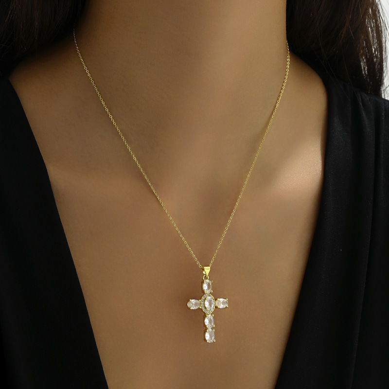 Basic Modern Style Classic Style Geometric Cross Alloy Copper Inlay Zircon Women's Pendant Necklace display picture 4