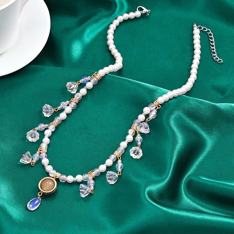 Elegant Lady Streetwear Tassel Flower Artificial Pearl Alloy Inlay Artificial Crystal Women's Pendant Necklace display picture 3