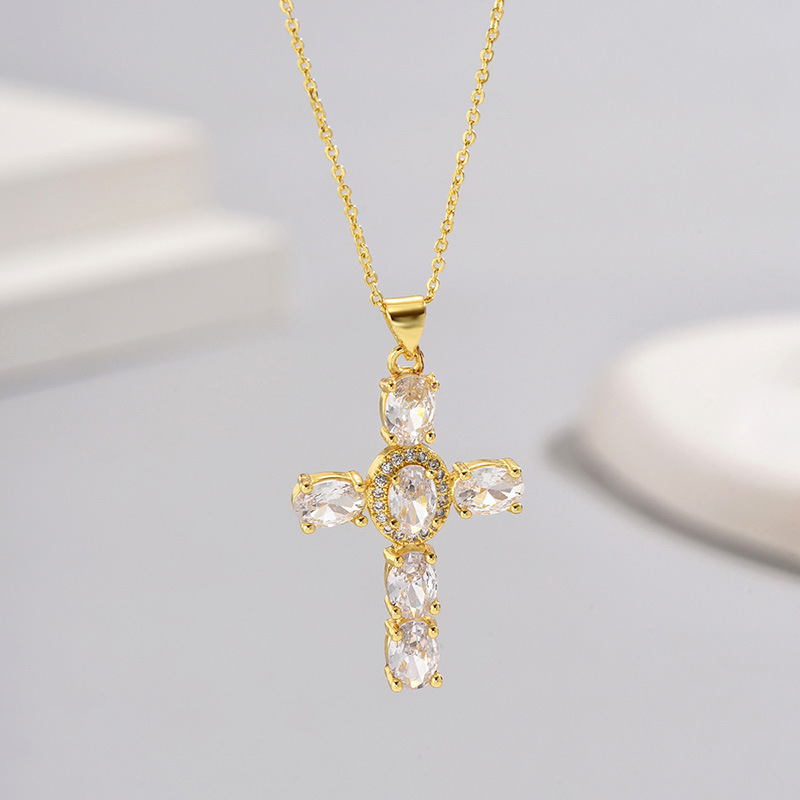 Basic Modern Style Classic Style Geometric Cross Alloy Copper Inlay Zircon Women's Pendant Necklace display picture 6
