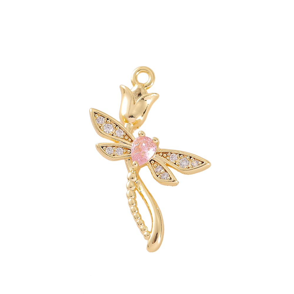 1 Piece 17*24mm Copper Zircon 18K Gold Plated Rose Dragonfly Polished Pendant display picture 7