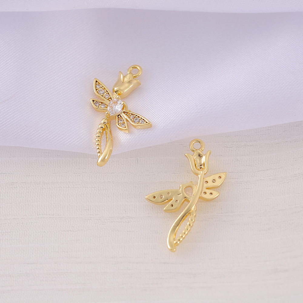 1 Piece 17*24mm Copper Zircon 18K Gold Plated Rose Dragonfly Polished Pendant display picture 3