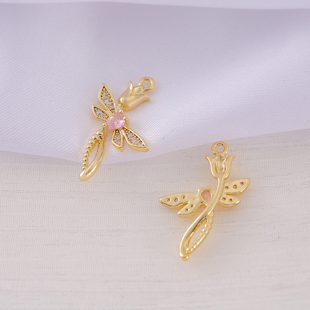 1 Piece 17*24mm Copper Zircon 18K Gold Plated Rose Dragonfly Polished Pendant display picture 4