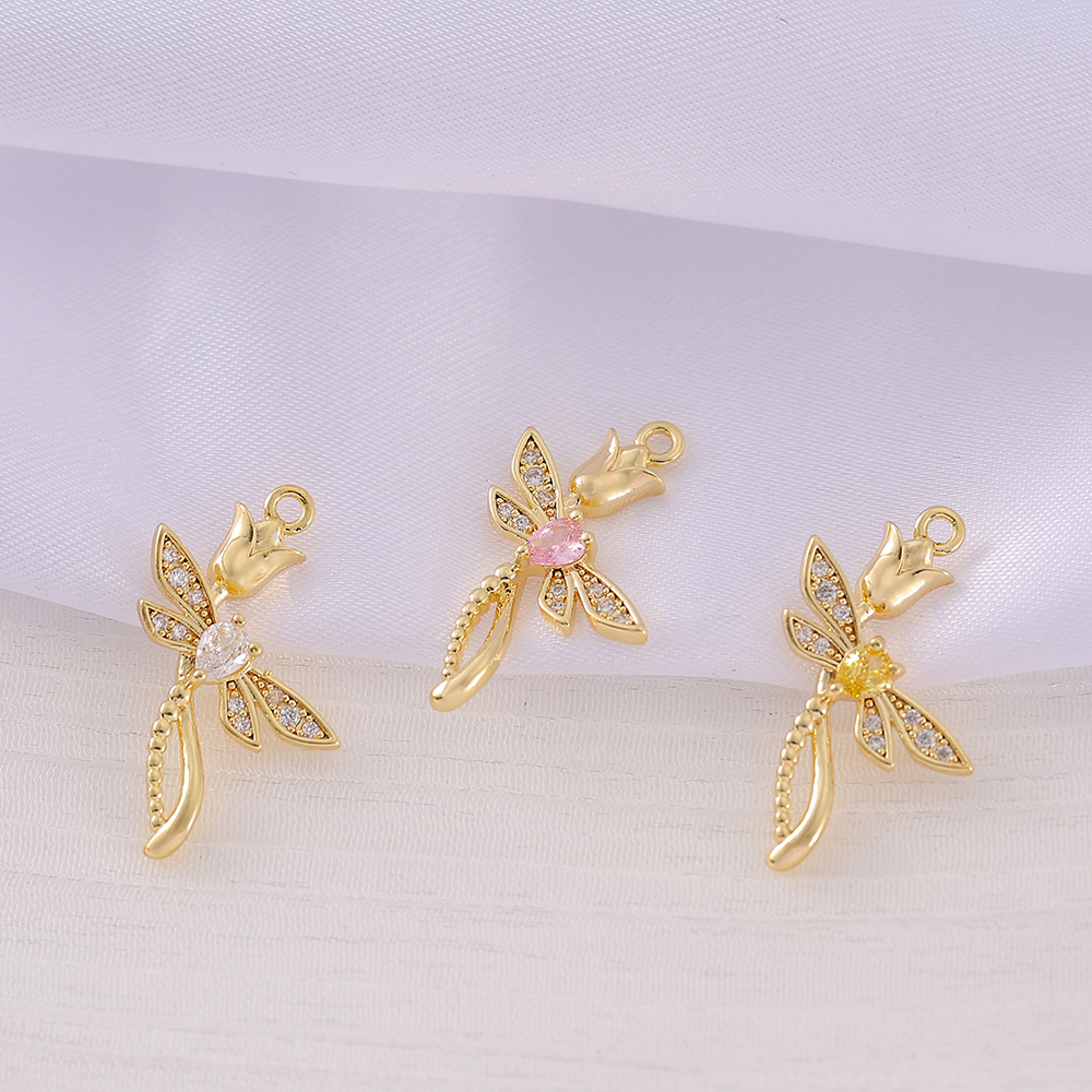 1 Piece 17*24mm Copper Zircon 18K Gold Plated Rose Dragonfly Polished Pendant display picture 6