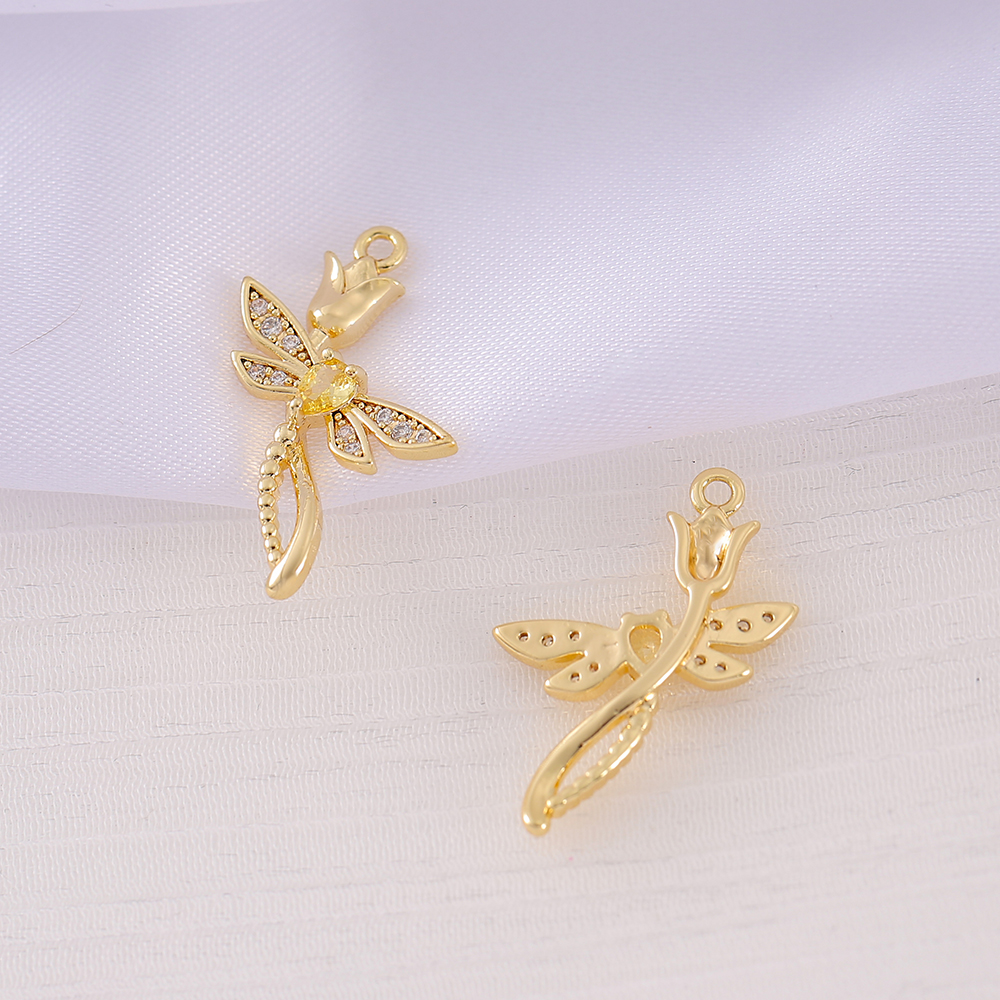 1 Piece 17*24mm Copper Zircon 18K Gold Plated Rose Dragonfly Polished Pendant display picture 5