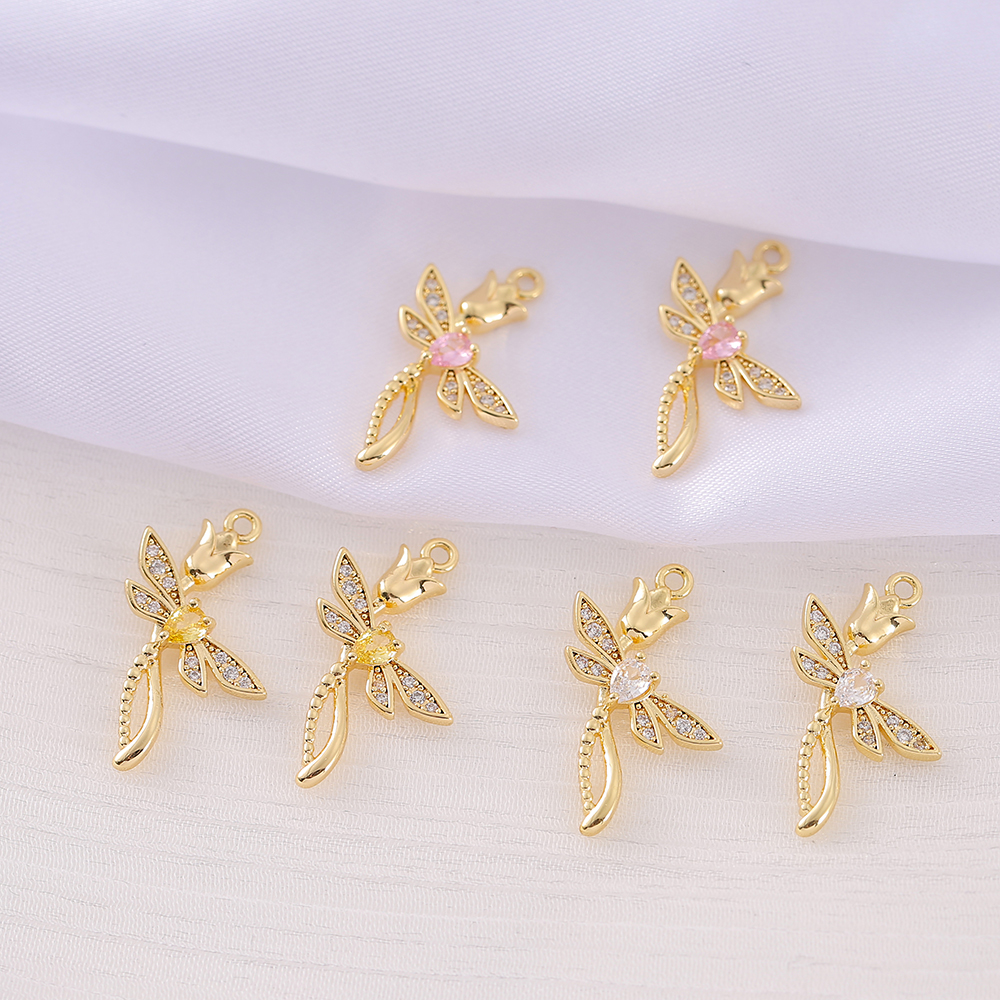 1 Piece 17*24mm Copper Zircon 18K Gold Plated Rose Dragonfly Polished Pendant display picture 1