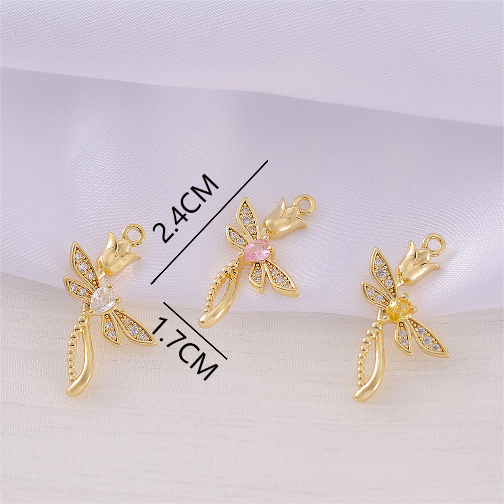 1 Piece 17*24mm Copper Zircon 18K Gold Plated Rose Dragonfly Polished Pendant display picture 2