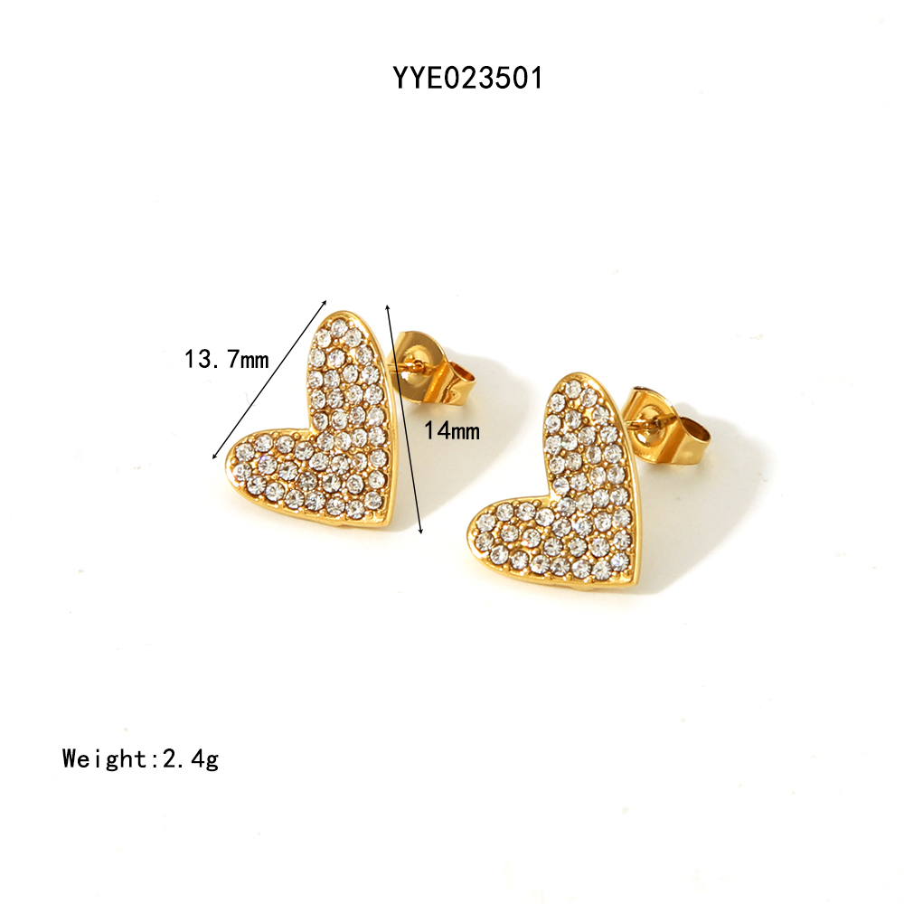 304 Stainless Steel 18K Gold Plated Basic Modern Style Classic Style Inlay Heart Shape Rhinestones Rings Earrings Necklace display picture 9