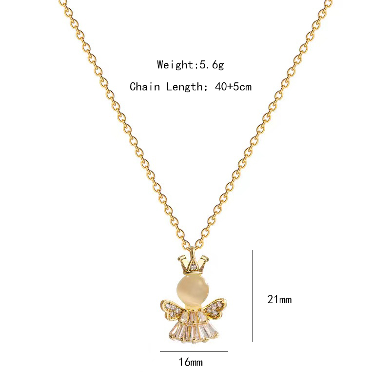 Wholesale Elegant Lady Streetwear Angel 304 Stainless Steel Copper Inlay 18K Gold Plated K Gold Plated Opal Zircon Pendant Necklace display picture 1
